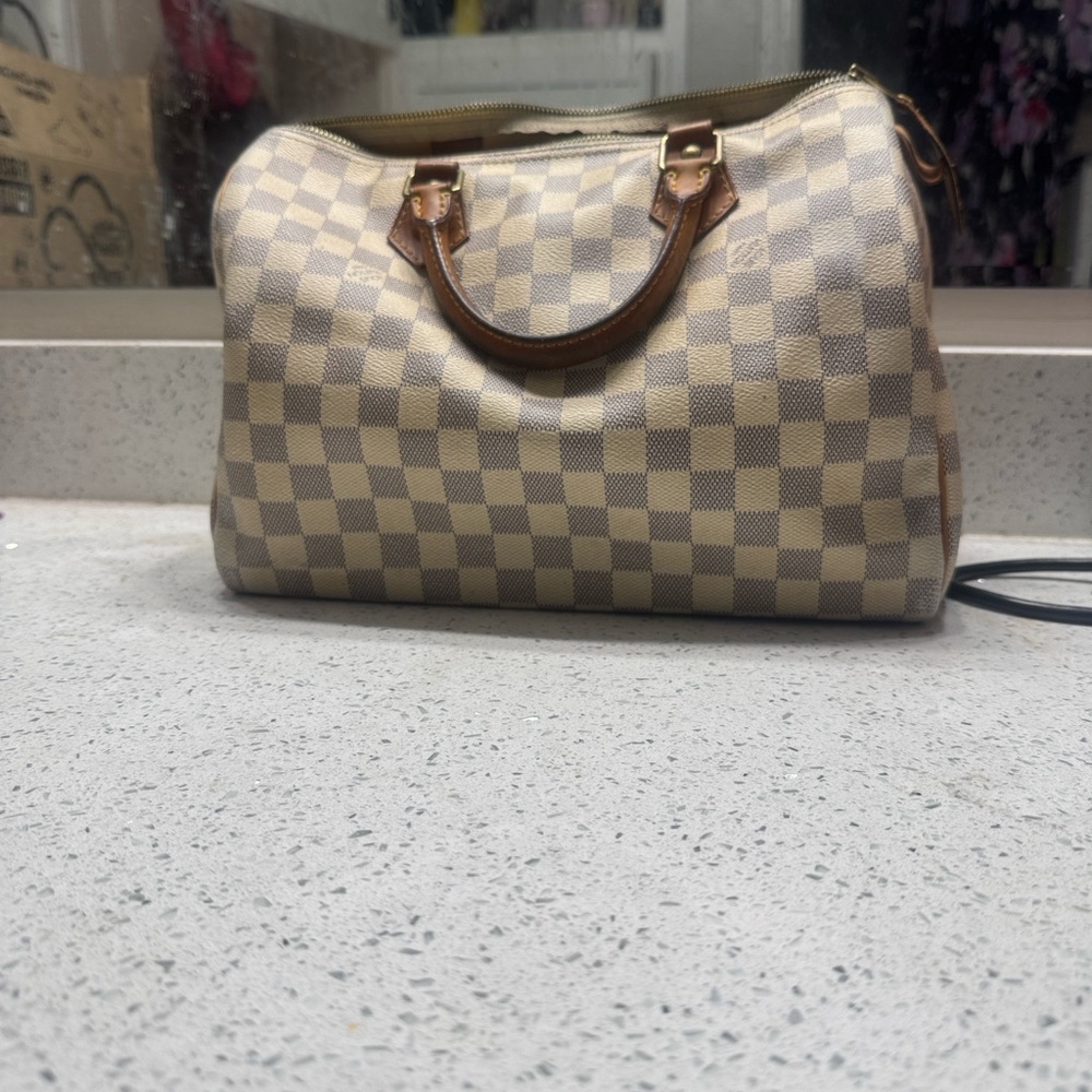 Louis Vuitton speedy 30 Checkered Designer Handbag - Cream and Brown